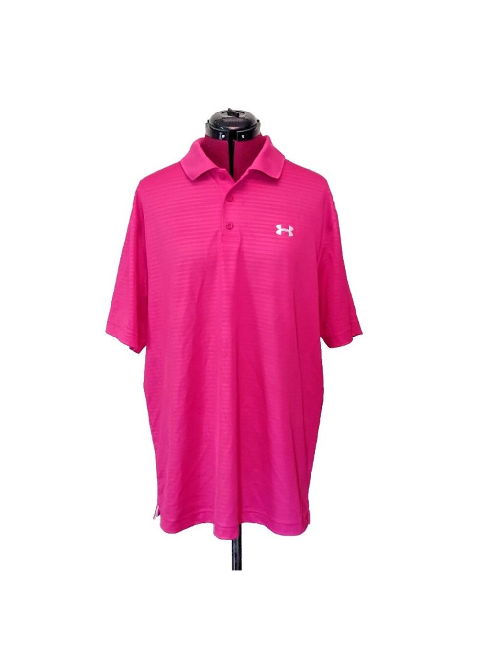 Under Armour HeatGear Polo Men L Large Striped Loose Fit Side Split Golf Shirt
